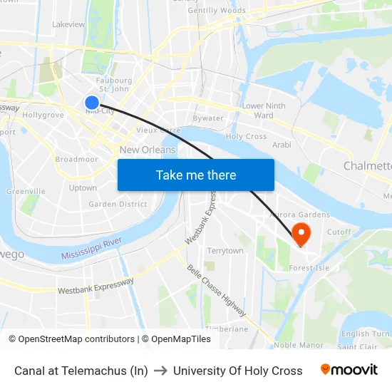 Canal at Telemachus (In) to University Of Holy Cross map