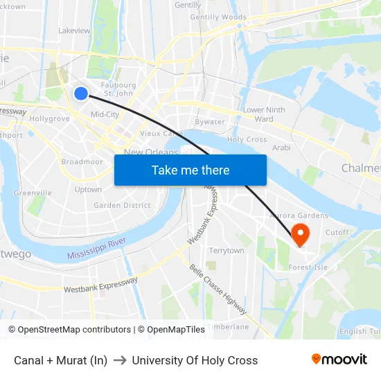Canal + Murat (In) to University Of Holy Cross map