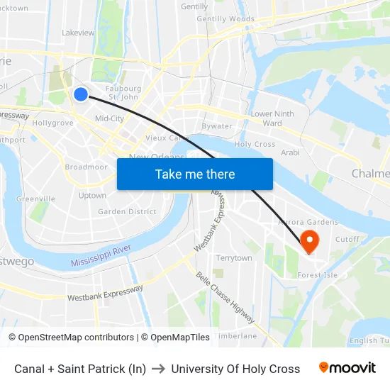 Canal + Saint Patrick (In) to University Of Holy Cross map