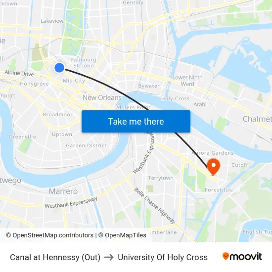 Canal at Hennessy (Out) to University Of Holy Cross map