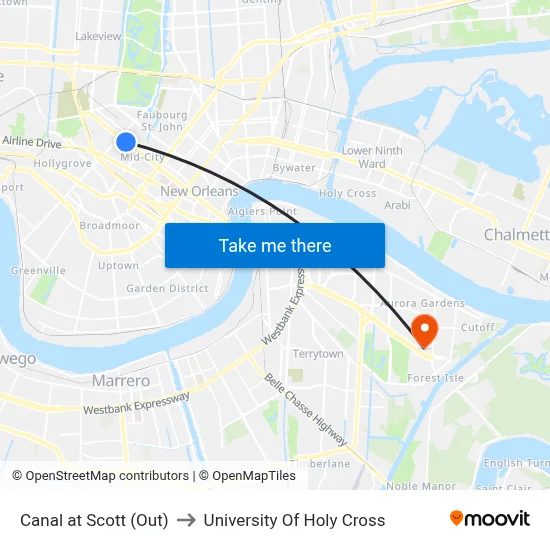 Canal at Scott (Out) to University Of Holy Cross map