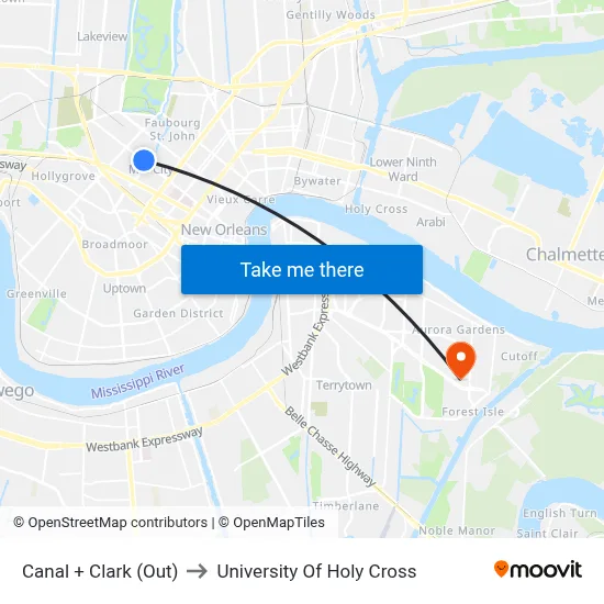 Canal + Clark (Out) to University Of Holy Cross map