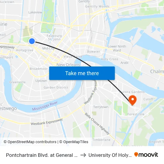 Pontchartrain Blvd. at General Ogden St. to University Of Holy Cross map