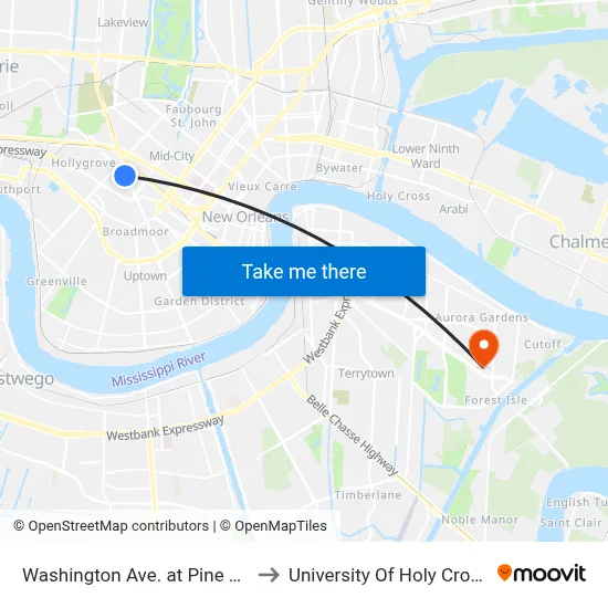 Washington Ave. at Pine St. to University Of Holy Cross map