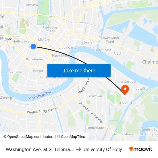 Washington Ave. at S. Telemachus St. to University Of Holy Cross map