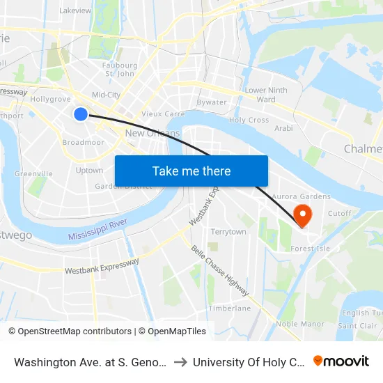 Washington Ave. at S. Genois St. to University Of Holy Cross map