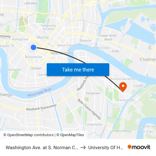 Washington Ave. at S. Norman C. Francis Pkwy. to University Of Holy Cross map