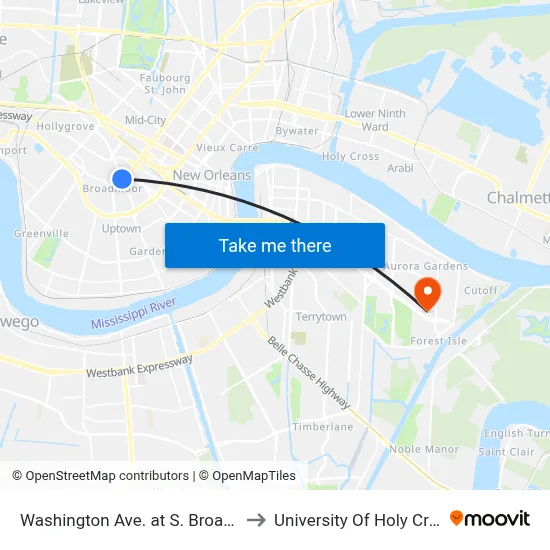 Washington Ave. at S. Broad St. to University Of Holy Cross map
