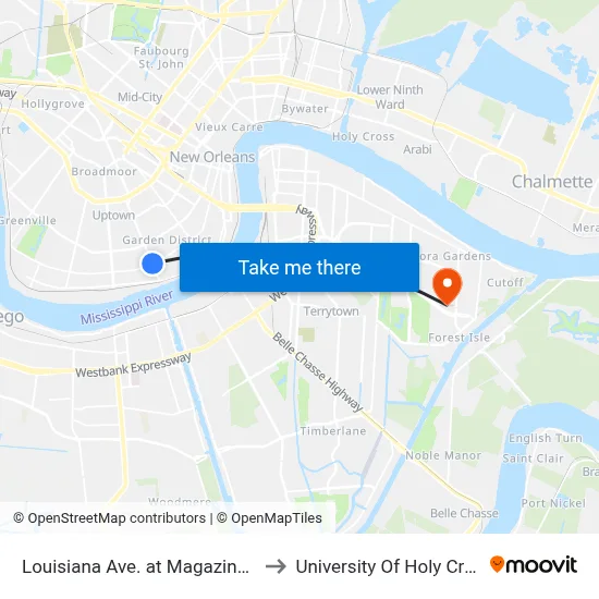 Louisiana Ave. at Magazine St. to University Of Holy Cross map
