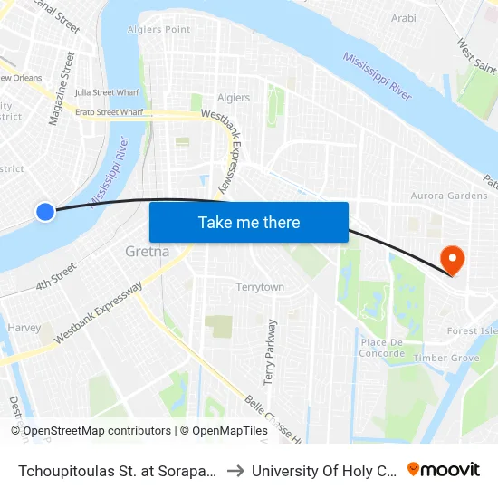 Tchoupitoulas St. at Soraparu St. to University Of Holy Cross map