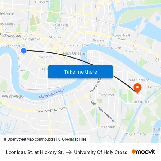 Leonidas St. at Hickory St. to University Of Holy Cross map