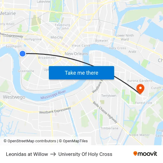 Leonidas at Willow to University Of Holy Cross map