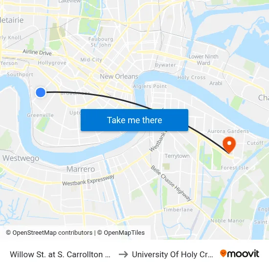 Willow St. at S. Carrollton Ave. to University Of Holy Cross map