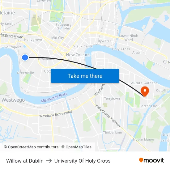 Willow at Dublin to University Of Holy Cross map