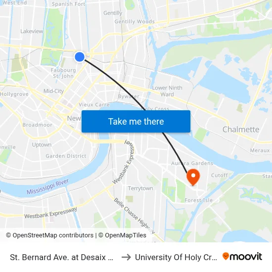 St. Bernard Ave. at Desaix Blvd. to University Of Holy Cross map
