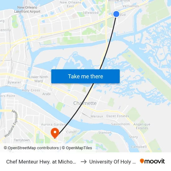 Chef Menteur Hwy. at Michoud Blvd. to University Of Holy Cross map