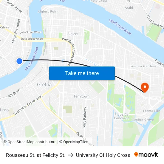 Rousseau St. at Felicity St. to University Of Holy Cross map
