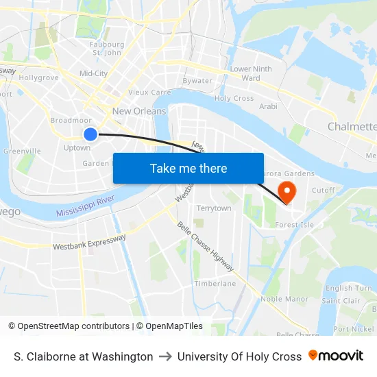 S. Claiborne at Washington to University Of Holy Cross map