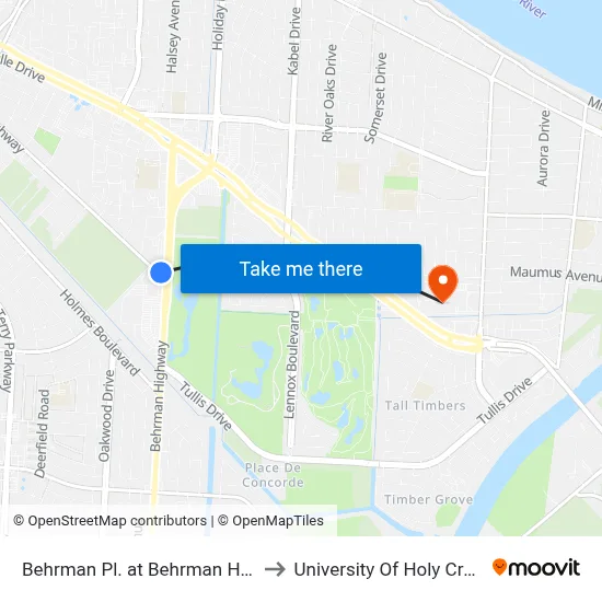 Behrman Pl. at Behrman Hwy. to University Of Holy Cross map