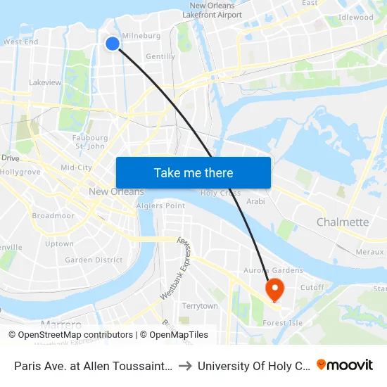 Paris Ave. at Allen Toussaint Blvd. to University Of Holy Cross map