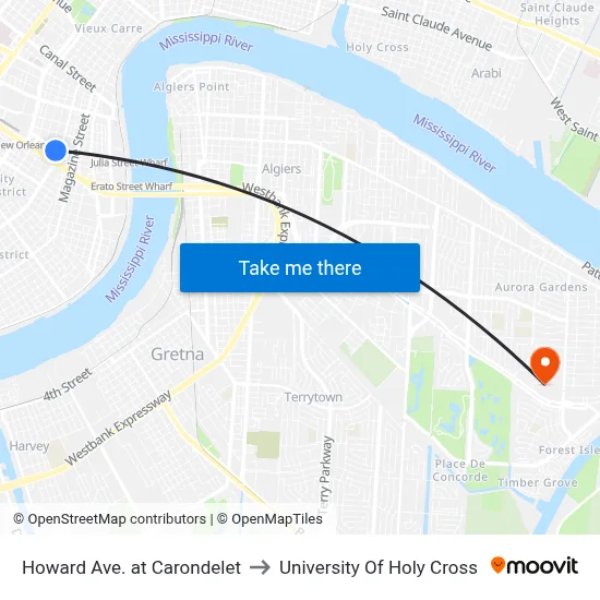 Howard Ave. at Carondelet to University Of Holy Cross map