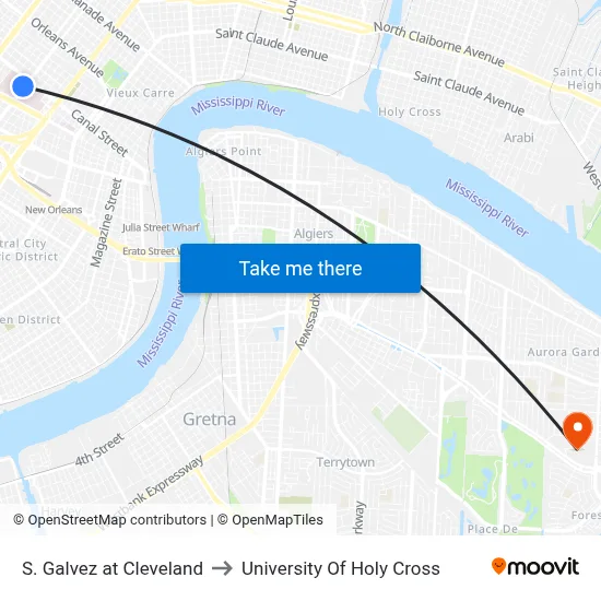 S. Galvez at Cleveland to University Of Holy Cross map