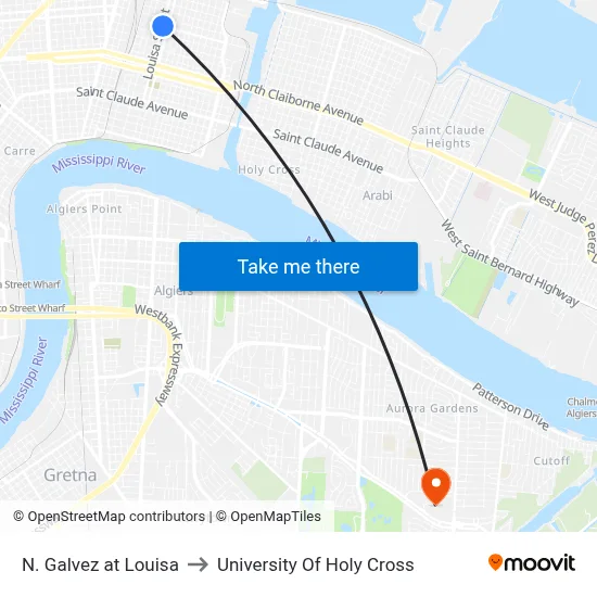 N. Galvez at Louisa to University Of Holy Cross map