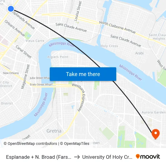 Esplanade + N. Broad (Farside) to University Of Holy Cross map