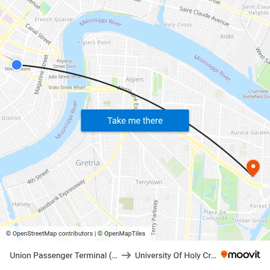 Union Passenger Terminal (Upt) to University Of Holy Cross map