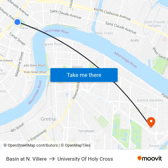 Basin at N. Villere to University Of Holy Cross map