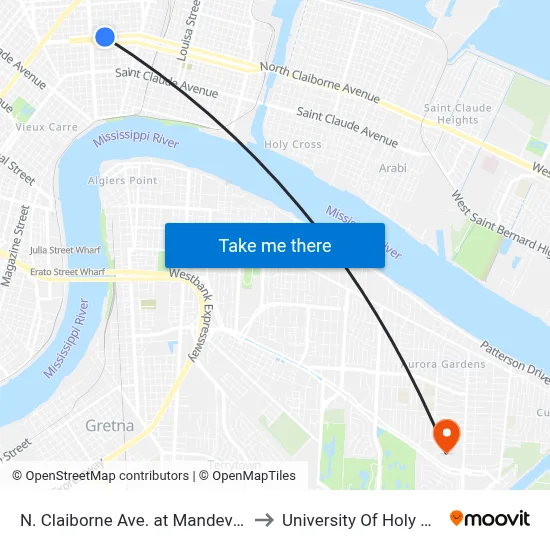 N. Claiborne Ave. at Mandeville St. to University Of Holy Cross map