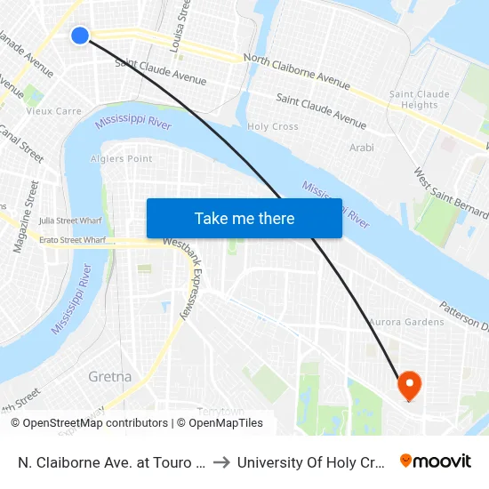 N. Claiborne Ave. at Touro St. to University Of Holy Cross map