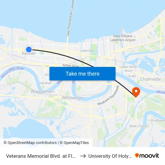 Veterans Memorial Blvd. at Florida Ave. to University Of Holy Cross map