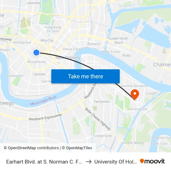 Earhart Blvd. at S. Norman C. Francis Pkwy. to University Of Holy Cross map