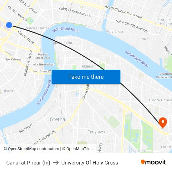 Canal at Prieur (In) to University Of Holy Cross map