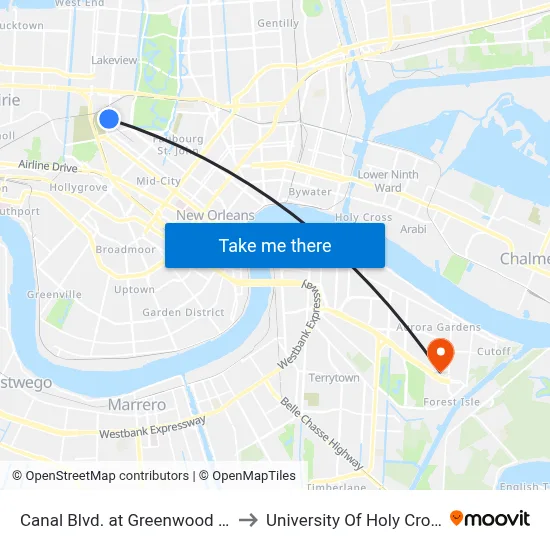 Canal Blvd. at Greenwood Dr. to University Of Holy Cross map