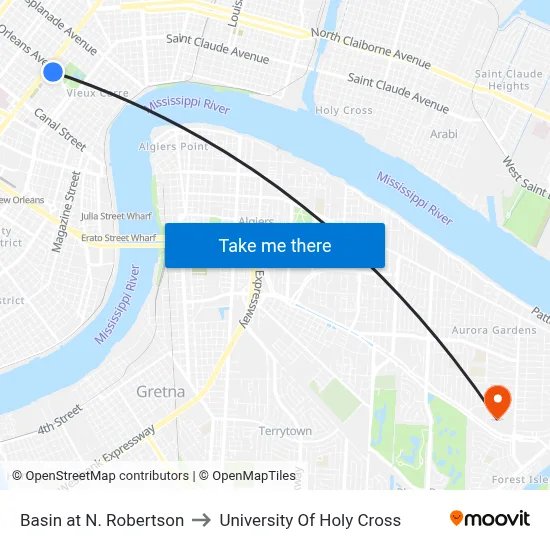 Basin at N. Robertson to University Of Holy Cross map