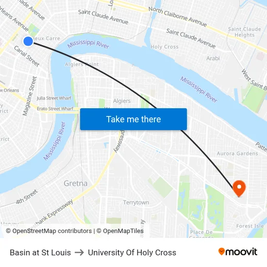 Basin at St Louis to University Of Holy Cross map