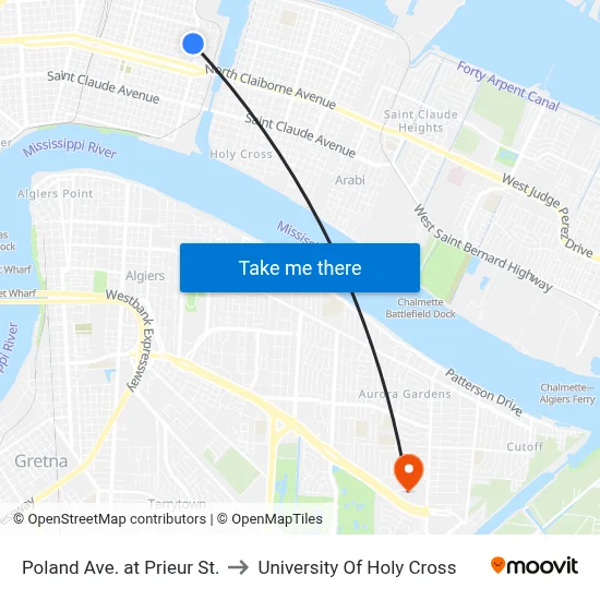 Poland Ave. at Prieur St. to University Of Holy Cross map