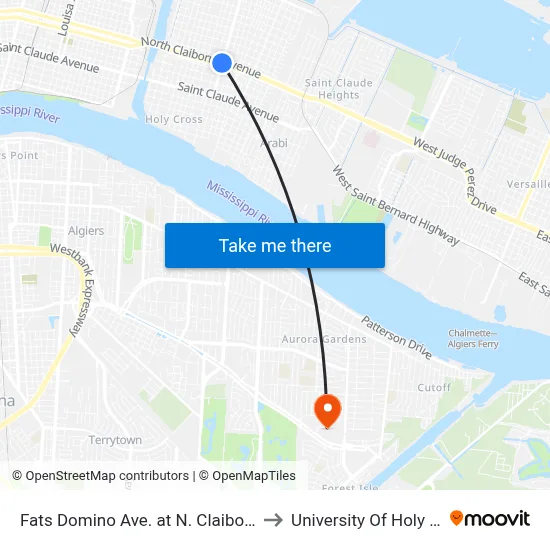 Fats Domino Ave. at N. Claiborne Ave. to University Of Holy Cross map
