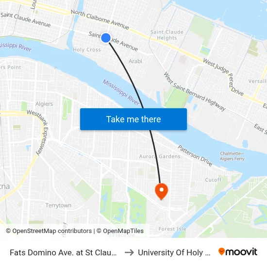 Fats Domino Ave. at St Claude Ave. to University Of Holy Cross map
