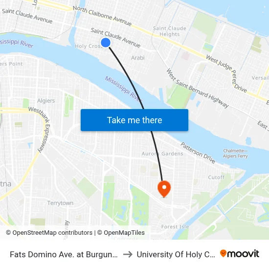 Fats Domino Ave. at Burgundy St. to University Of Holy Cross map