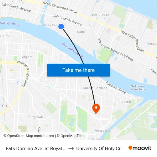 Fats Domino Ave. at Royal St. to University Of Holy Cross map