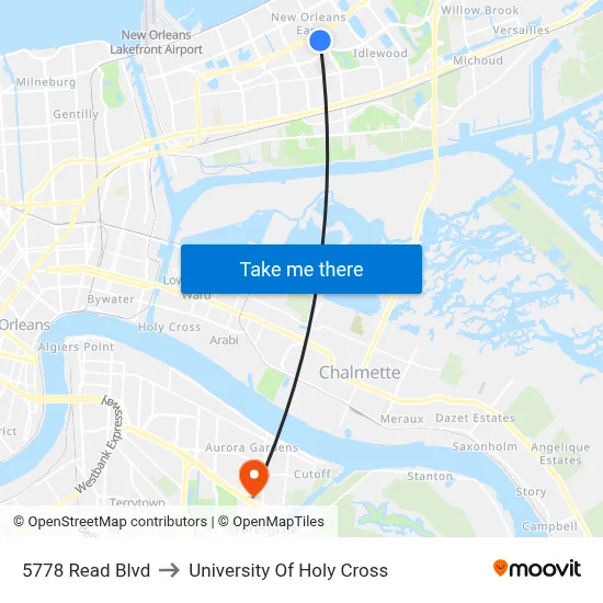 5778 Read Blvd to University Of Holy Cross map