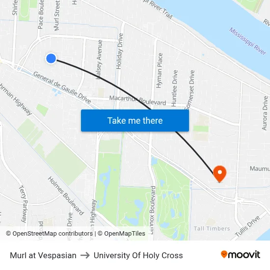 Murl at Vespasian to University Of Holy Cross map