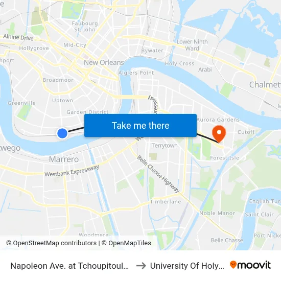 Napoleon Ave. at Tchoupitoulas St. (In) to University Of Holy Cross map