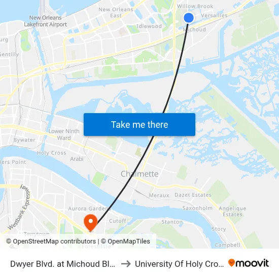 Dwyer Blvd. at Michoud Blvd. to University Of Holy Cross map