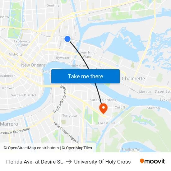 Florida Ave. at Desire St. to University Of Holy Cross map