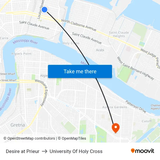 Desire at Prieur to University Of Holy Cross map