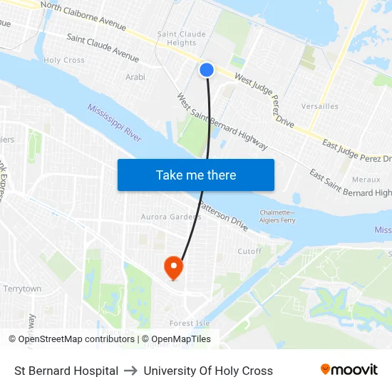 St Bernard Hospital to University Of Holy Cross map